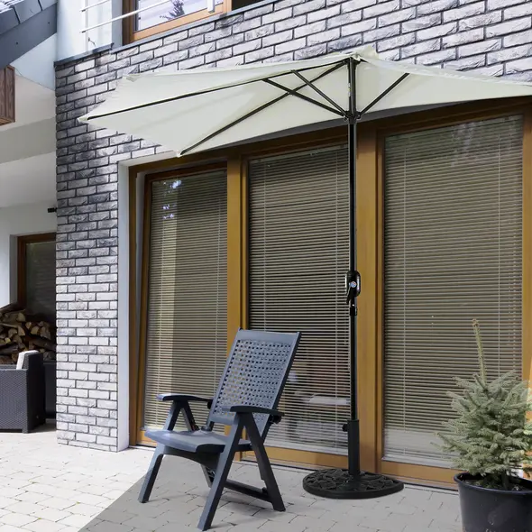 Outsunny 9kg Cement Concrete Half Round Parasol Base Umbrella Stand Garden Outdoor Accessories - Adjustable Coupler Suitable Umbrella Rod: Φ3.5cm, Φ3.8cm, Φ4.8cm - 9