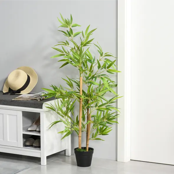 Outsunny Artificial Ficus Tree, with Weighted Plant Pot - Green - 4