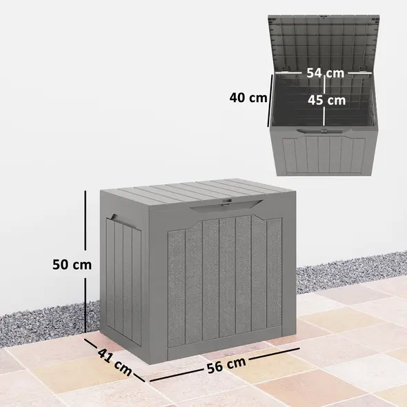 Outsunny 93L Plastic Garden Storage Box, Outdoor Storage Box with Handles, Waterproof Outdoor Storage Container, Khaki - 3