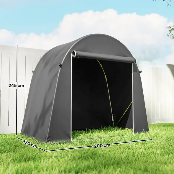 Outsunny 8 x 4 ft Garden Storage Tent, Waterproof Bike Tent with Roll-up Zipper Door and Galvanised Metal Frame, Dark Grey - 3
