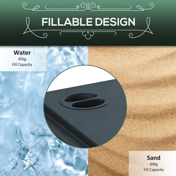 Outsunny 60kg Water/Sand Fillable Parasol Base, with Wheels - Black - 5