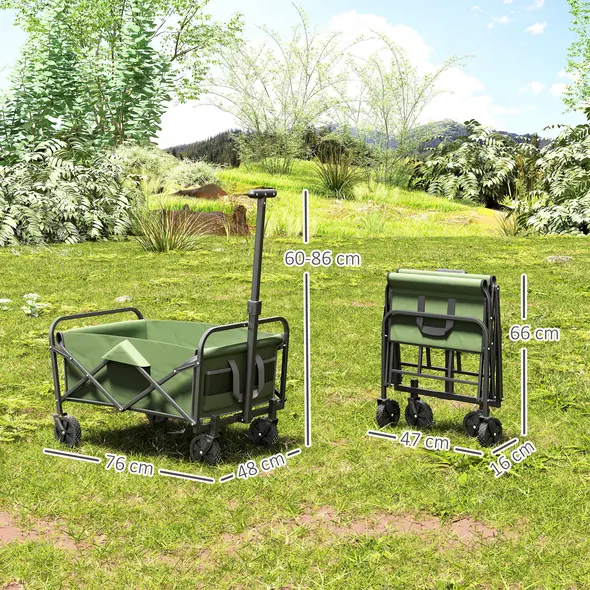 Outsunny 62L Festival Trolley on Wheels, Garden Folding Trolley Cart, 120kg Heavy Duty Collapsible Folding Wagon with Adjustable Handle and Carrying Bag for Beach, Camping, Festival, Green - 3