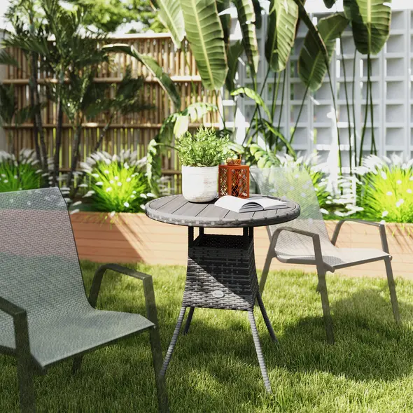 Outsunny 70 cm Wood-Effect Rattan Garden Table - Grey - 2