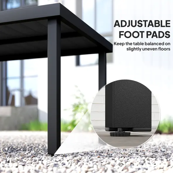 Outsunny Aluminium Outdoor Garden Dining Table for 8 People, Faux Wood Top, for Garden, Patio, 190 x 90 x 74cm, Black - 7