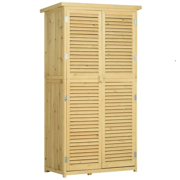 Outsunny 87 x 47 x 160cm Wooden Garden Shed, Sheds & Outdoor Storage with Asphalt Roof and 2 Lockable Doors, Natural - 1
