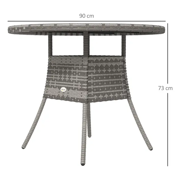 Outsunny 90 cm Wood-Effect Rattan Garden Table - Grey - 3