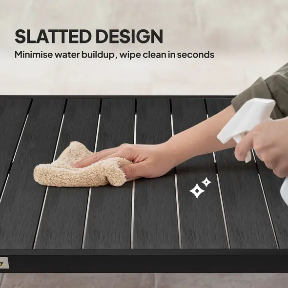 Outsunny Aluminium Outdoor Garden Dining Table for 8 People, Faux Wood Top, for Garden, Patio, 190 x 90 x 74cm, Black - 5