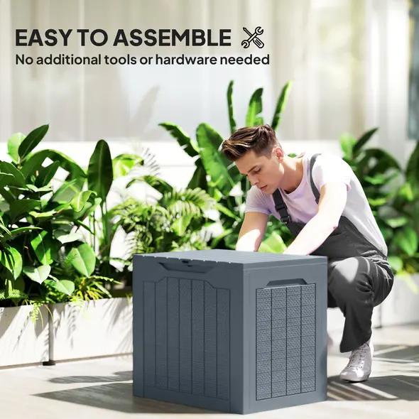 Outsunny 93L Plastic Garden Storage Box, Outdoor Storage Box with Handles, Waterproof Outdoor Storage Container, Light Grey - 4