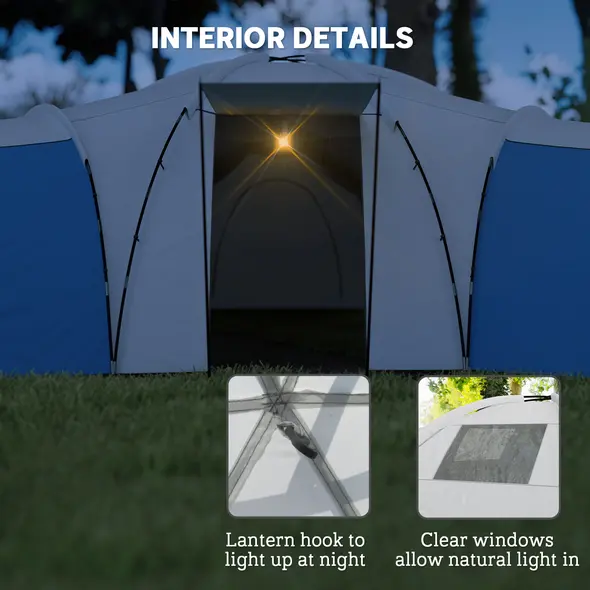 Outsunny 6-9 Man Tent with Bedrooms and Living Room, Accessories Included, Blue - 6