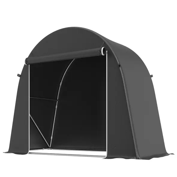 Outsunny 8 x 4 ft Garden Storage Tent, Waterproof Bike Tent with Roll-up Zipper Door and Galvanised Metal Frame, Dark Grey - 1