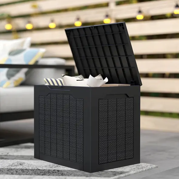 Outsunny 93L Plastic Garden Storage Box, Outdoor Storage Box with Handles, Waterproof Outdoor Storage Container, Black - 8