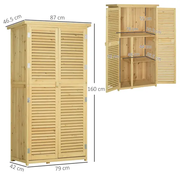 Outsunny 87 x 47 x 160cm Wooden Garden Shed, Sheds & Outdoor Storage with Asphalt Roof and 2 Lockable Doors, Natural - 3