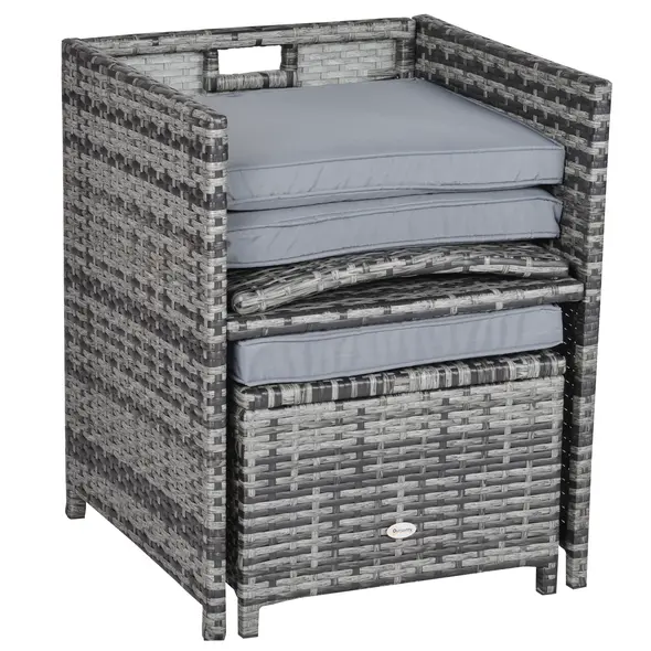 Outsunny 8-Seater Rattan Dining Set Garden Furniture Cushion Seat Woven Rattan Grey - 9