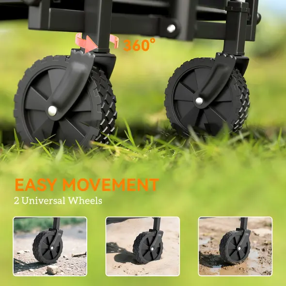 Outsunny 62L Festival Trolley on Wheels, Garden Folding Trolley Cart, 120kg Heavy Duty Collapsible Folding Wagon with Adjustable Handle and Carrying Bag for Beach, Camping, Festival, Grey - 7