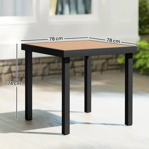 Outsunny 78 cm Garden Dining Table for 4 People, Square Outdoor Coffee End Side Table with Aluminium Legs, Natural Wood Finish - 3
