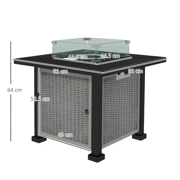 Outsunny 81 x 81cm 50,000 BTU Gas Fire Pit Table - Grey - 3