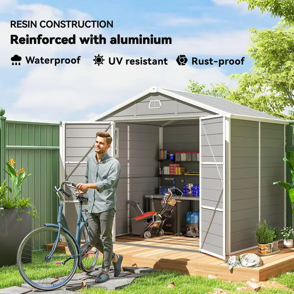 Outsunny 7.9ft x 6.2ft Aluminium Frame Rust Resistance Waterproof Shed, with Galvanised Foundation - Light Grey - 4