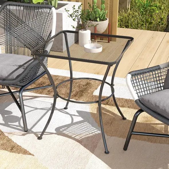 Outsunny 60cm Square Garden Table, Outdoor Metal Bistro Side Desk with Mesh Top, Black - 7