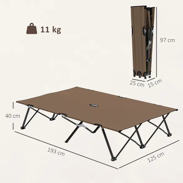 Outsunny Double Camping Cot Bed, with Bag - Khaki - 3