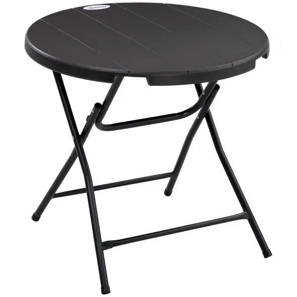 Outsunny Foldable Round Garden Table for 4, Outdoor Dining Table with HDPE Tabletop and Steel Frame, 80 x 80 x 73 cm, Dark Grey - 1