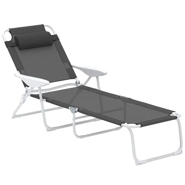 Outsunny Foldable Lounge Chair with 4-Level Adjustable Backrest & Headrest - Charcoal Grey - 1