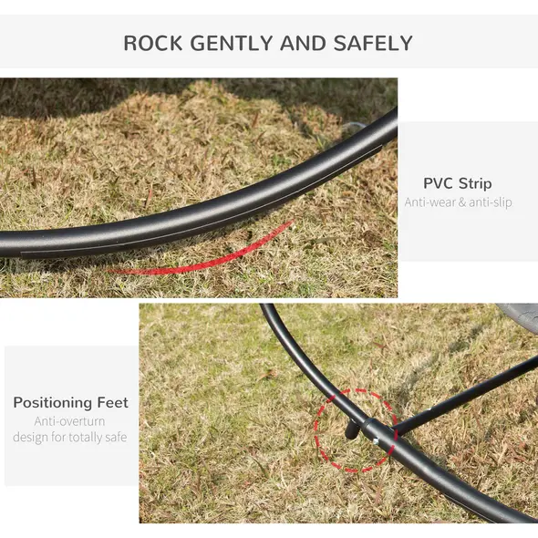 Outsunny Double Sun Lounger, Rocking Lounger Sunbed Daybed with Armrest and Headrest Pillow, for Two, For Outdoor Patio Garden, Grey - 4