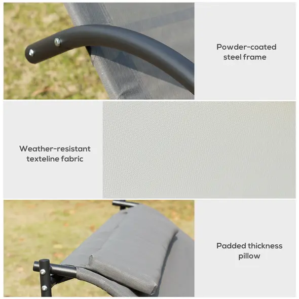 Outsunny Double Sun Lounger, Rocking Lounger Sunbed Daybed with Armrest and Headrest Pillow, for Two, For Outdoor Patio Garden, Grey - 5