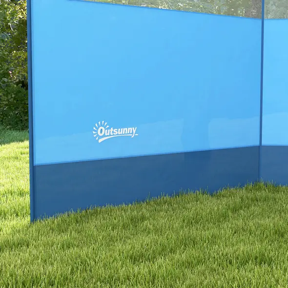 Outsunny Camping Windbreaker with Clear Windows, Carry Bag and Steel Poles, for Beach Caravan Campervan, 440 x 140cm, Blue - 9