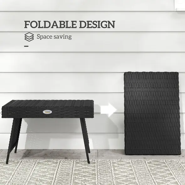 Outsunny Foldable Outdoor Side Table, Rattan Garden Coffee Table with Steel Frame, Space Saving Bistro Garden Furniture for Patio, Balcony, 60 x 41 x 41 cm, Black - 6