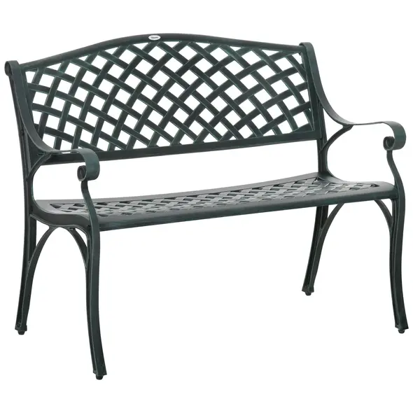 Outsunny Cast Aluminium Garden Bench 2 Seater Antique Loveseat for Outdoor Patio Porch Park, Verdigris - 1