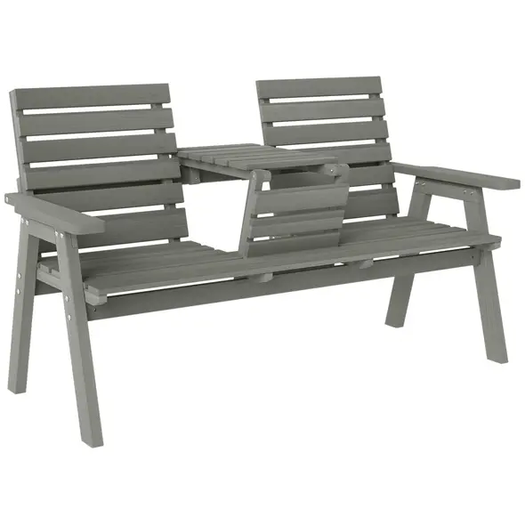 Outsunny Fir Wood Convertible 2 to 3 Seater Outdoor Garden Bench Grey - 1