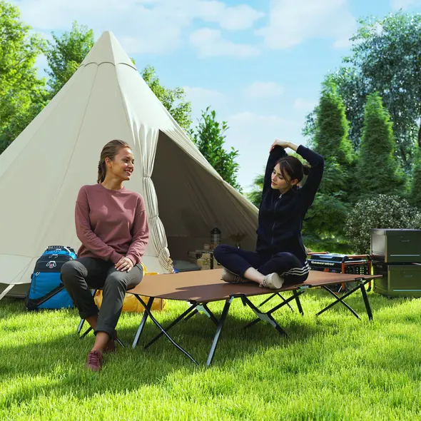 Outsunny Double Camping Cot Bed, with Bag - Khaki - 8