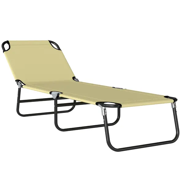 Outsunny Foldable Sun Lounger with 5-Position Adjustable Backrest, Outdoor Portable Recliner Chaise Lounge Chair with Breathable Mesh Fabric, Beige - 1