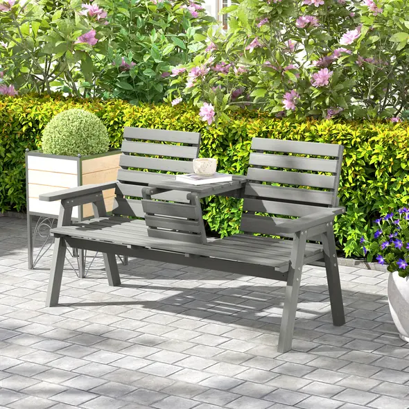 Outsunny Fir Wood Convertible 2 to 3 Seater Outdoor Garden Bench Grey - 2