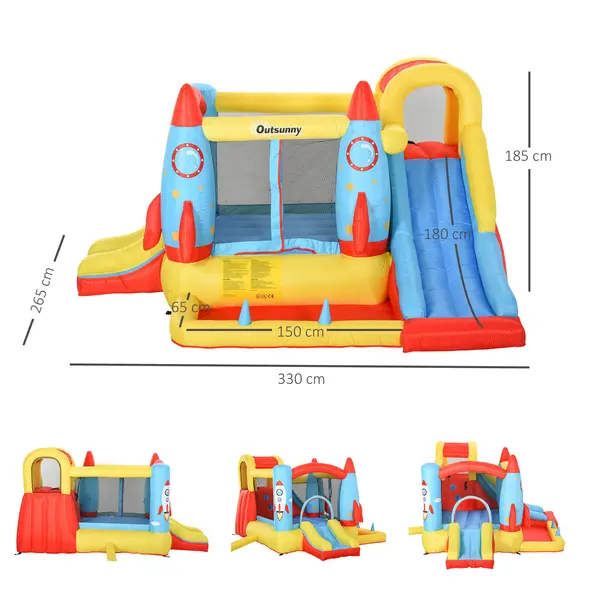 Outsunny Bounce Castle Inflatable Trampoline Slide Pool Rocket Design 3.4 x 2.8 x 1.85m - 3