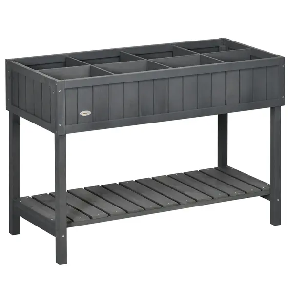 Outsunny Fir Wood Raised Rectangular 8 Compartment Plant Stand Dark Grey - 1