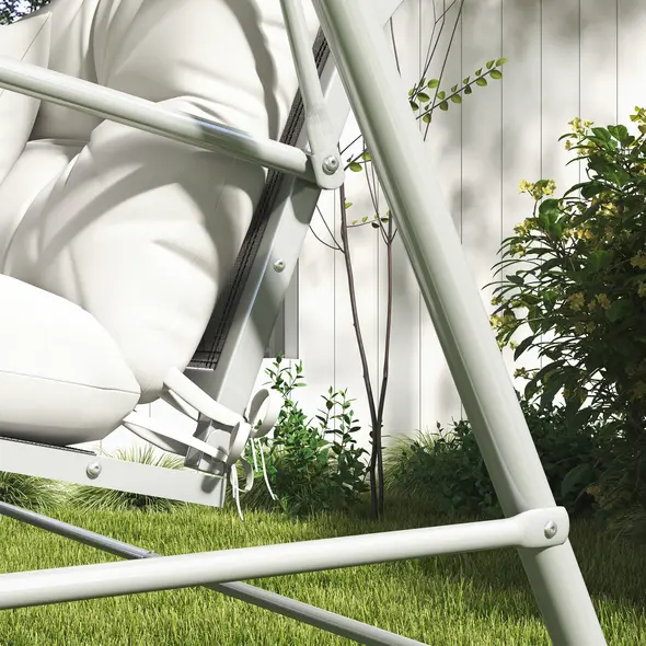 Outsunny Back and Seat Cushion Replacement with 2 Pillows, Patio Chair Cushions Set with Ties, White - 9