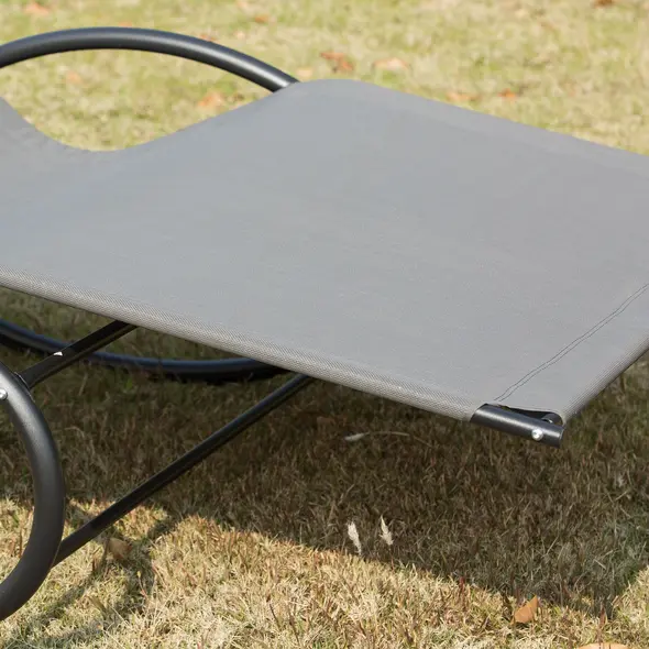 Outsunny Double Sun Lounger, Rocking Lounger Sunbed Daybed with Armrest and Headrest Pillow, for Two, For Outdoor Patio Garden, Grey - 9