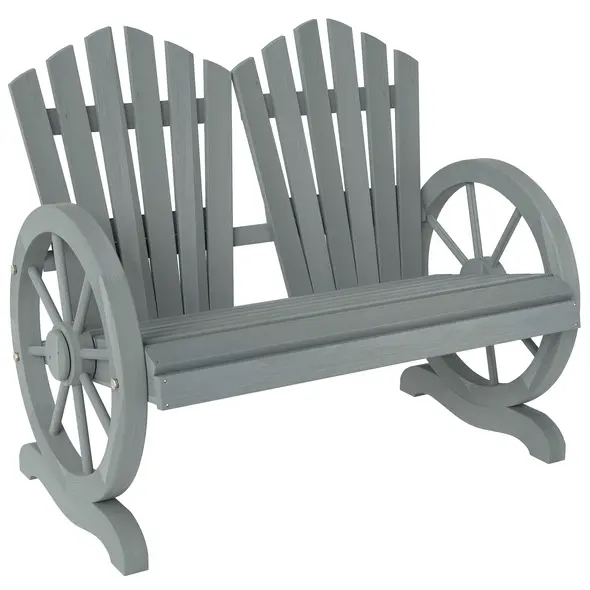 Outsunny Fir Wood Love Seats with Wheel-Shaped Armrests, Large Load-Bearing Chair, Grey - 1