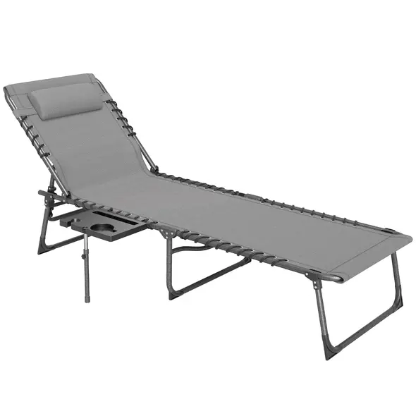 Outsunny Five-Position Reclining Sun Lounger - Grey - 1