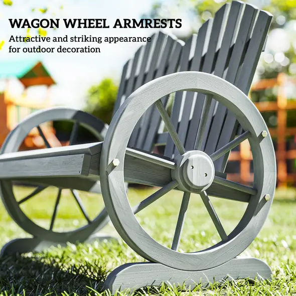 Outsunny Fir Wood Love Seats with Wheel-Shaped Armrests, Large Load-Bearing Chair, Grey - 7