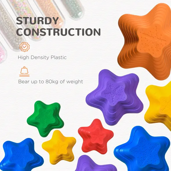Outsunny Balance Stepping Stones Kids, 6-Piece Starfish Style Non-slip Obstacle Course, Stackable Balance Blocks, Garden Sensory Toys for Toddler 3-8 Years, Indoor Outdoor, Multicoloured - 6