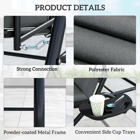 Outsunny Convertible Three-Seater Swing Bench Bed - Dark Grey - 7