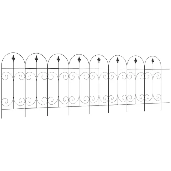 Outsunny Decorative Garden Fencing, 8PCs 44in x 12.5ft Outdoor Picket Fence Panels, Rustproof Metal Wire Landscape Flower Bed Border Edging, Black - 1