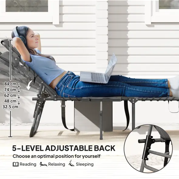 Outsunny Five-Position Reclining Sun Lounger - Grey - 4