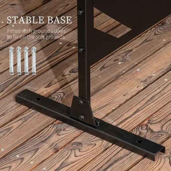 Outsunny Decorative Privacy Screen with Stand, 6.5FT Freestanding Metal Outdoor Divider, Decorative Privacy Panel with Expansion Screws for Garden Patio Pool Hot Tub, Banana Leaf Style, Black - 5