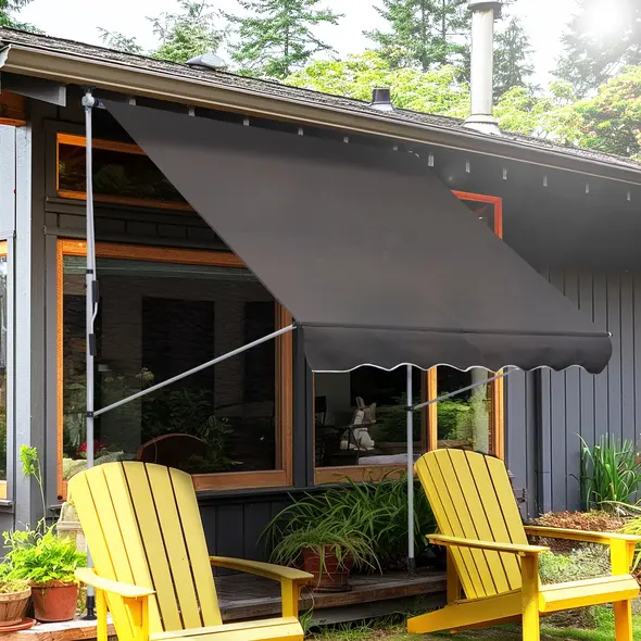 Outsunny Balcony 2 x 1.5m Manual Adjustable Awning DIY Patio Clamp Awning Canopy Retractable Shade Shelter Easy to Move for Balcony, Grey - 2