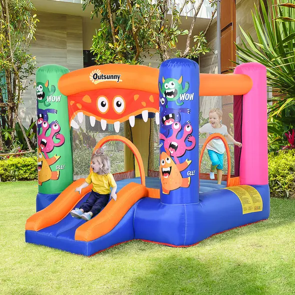 Outsunny Bouncy Castle Inflatable Basket Trampoline Slide Monster Design 180 x 250 x 175 (CM) - 2