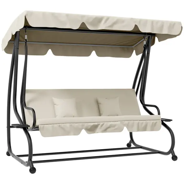 Outsunny Convertible Three-Seater Swing Chair Bed - Cream - 1