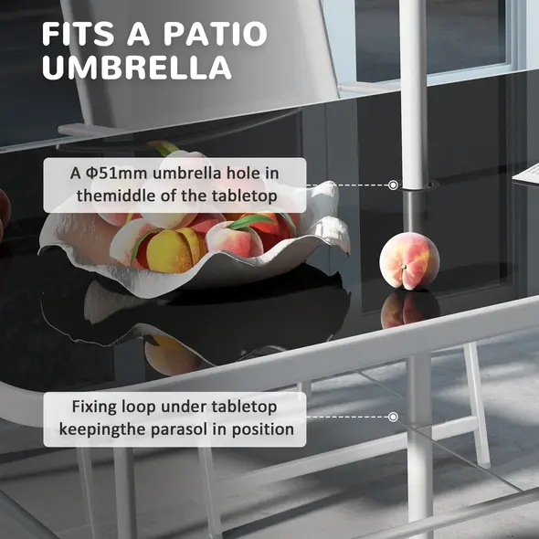 Outsunny Eight-Piece Garden Dining Set, with Chairs, Table and Parasol - Grey - 8